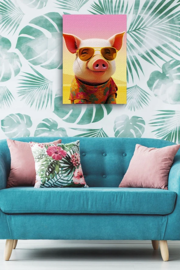 Kıyafet Giymiş Domuz Yağlı Kanvas Tablo - Resim 4