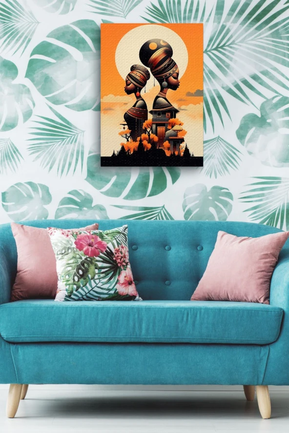 Binalar ve Geleneksel Kadınlar Tasarım Yağlı Kanvas Tablo - Resim 4