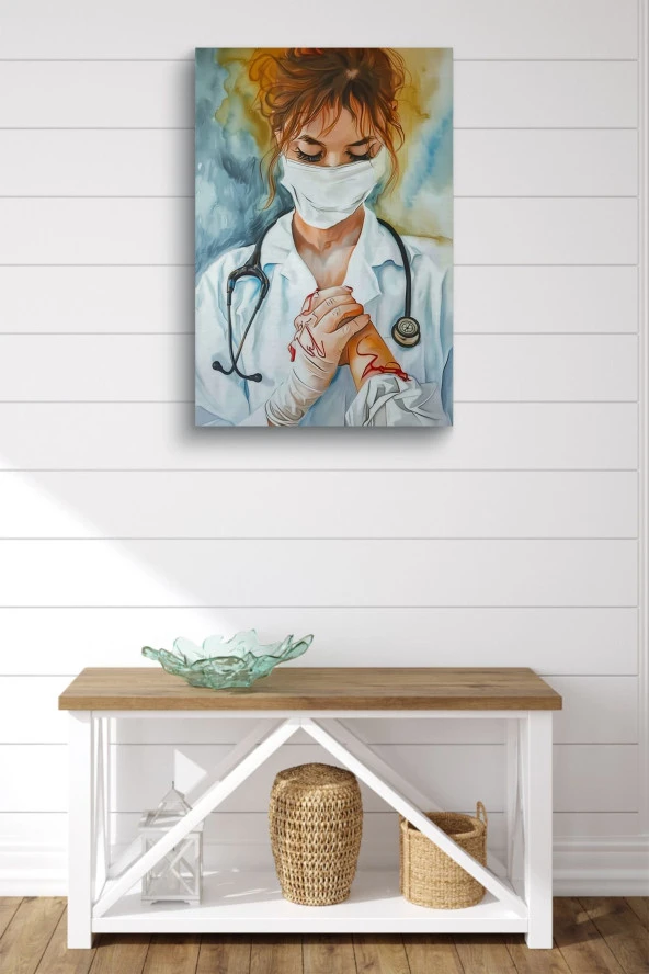 Sağlık Personeli Sanatsal Tasarım Yağlı Kanvas Tablo - Resim 2