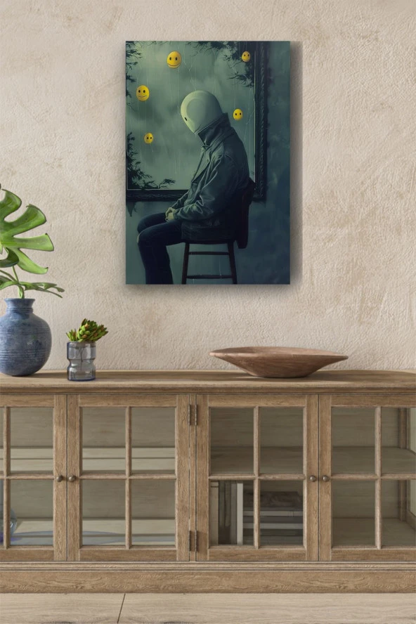 Psikoloji Maskeli Oturan Adam Yağlı Kanvas Tablo ürün görseli