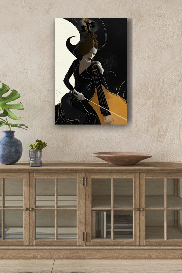 Modern Çello Çalan Kadın Yağlı Kanvas Tablo ürün görseli