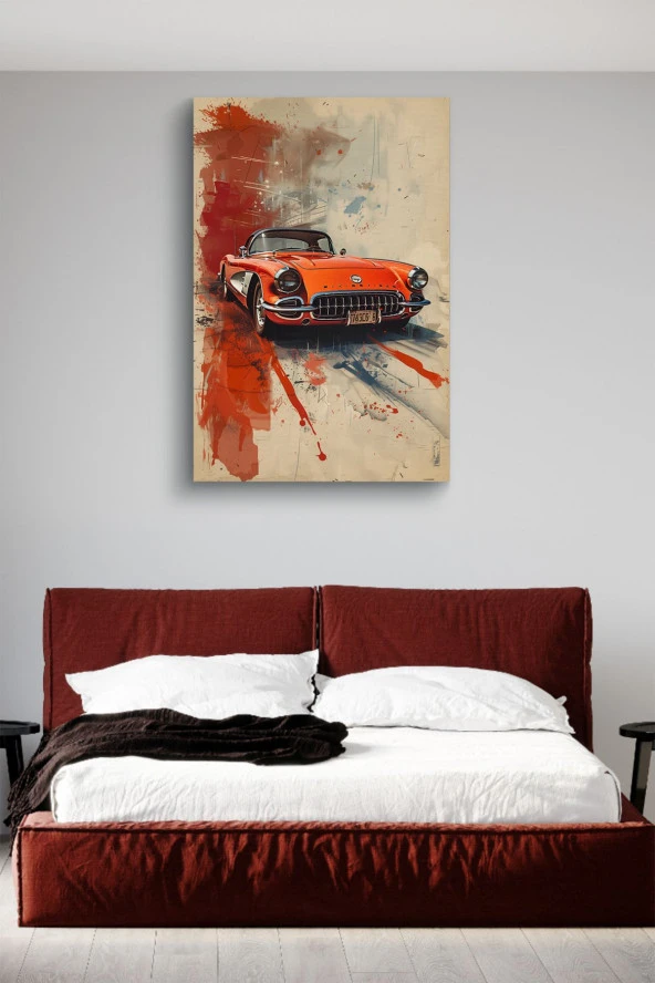 Turuncu Klasik Retro Araba Kanvas Tablo - Resim 3