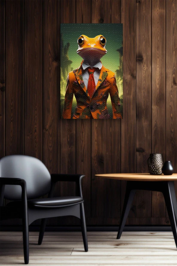 Kıyafet Giymiş Sarı Kurbağa Yağlı Kanvas Tablo - Resim 6