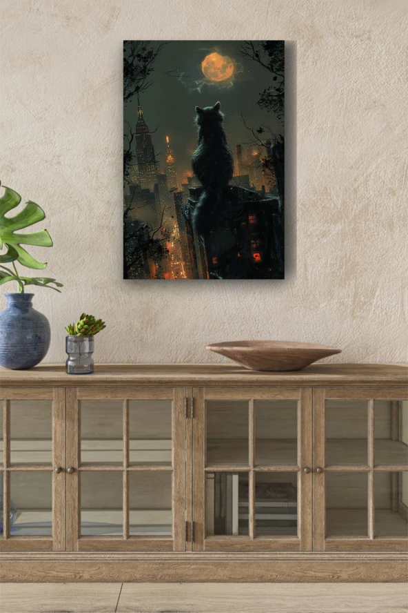 Dolunaya Karşı Bakan Rakun Yağlı Kanvas Tablo ürün görseli