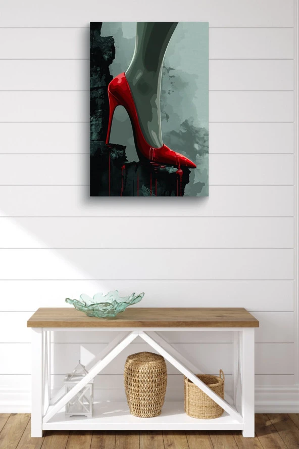Kırmızı Stiletto Yağlı Kanvas Tablo - Resim 2