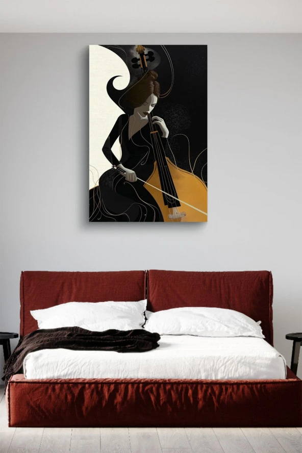 Modern Çello Çalan Kadın Yağlı Kanvas Tablo - Resim 3