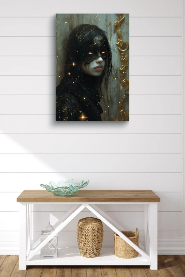 Modernist Maskeli Sanatsal Kadın Portre Yağlı Kanvas Tablo - Resim 2