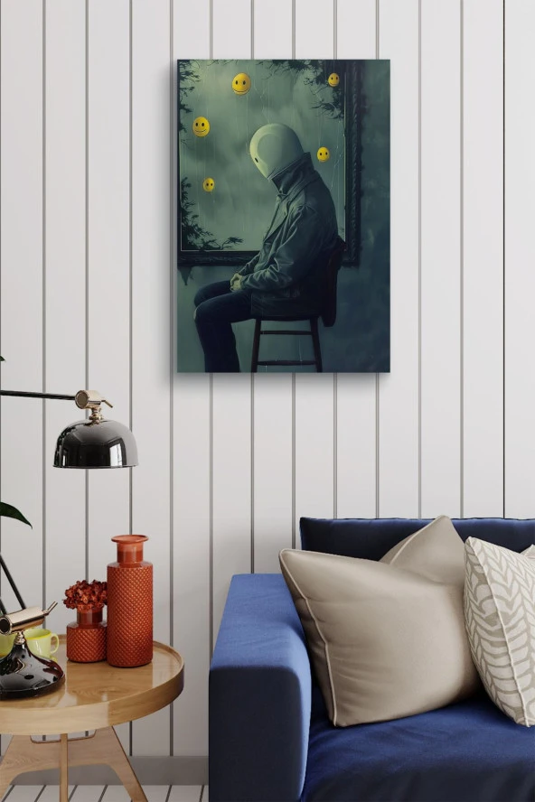 Psikoloji Maskeli Oturan Adam Yağlı Kanvas Tablo - Resim 4