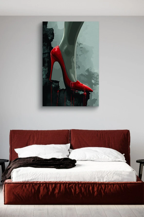 Kırmızı Stiletto Yağlı Kanvas Tablo - Resim 3