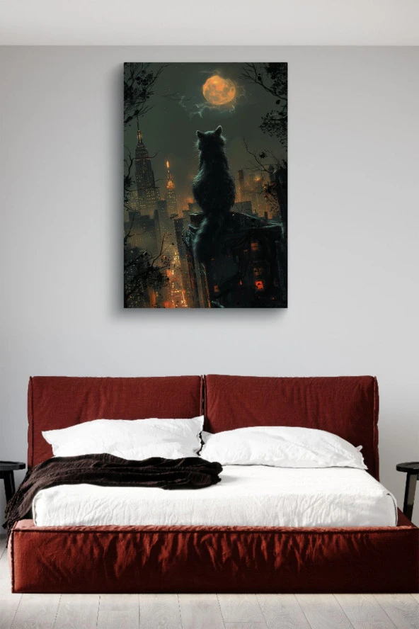 Dolunaya Karşı Bakan Rakun Yağlı Kanvas Tablo - Resim 3