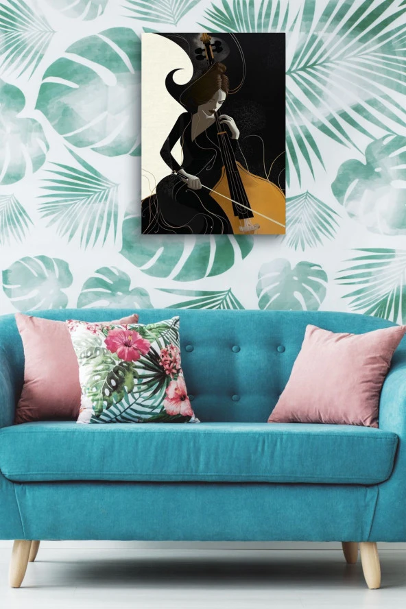 Modern Çello Çalan Kadın Yağlı Kanvas Tablo - Resim 5