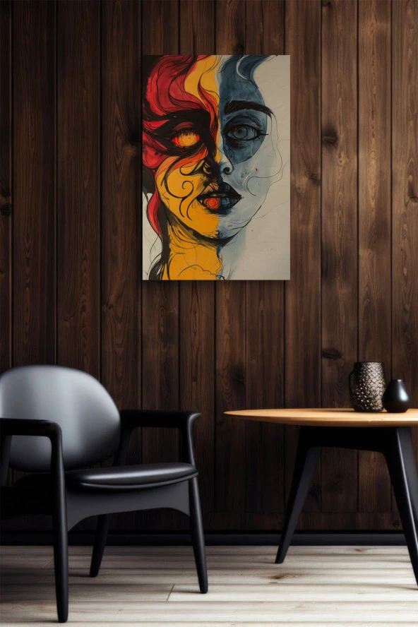 Güneş ve Ay Detaylı Yüz Görünümü Yağlı Kanvas Tablo - Resim 4