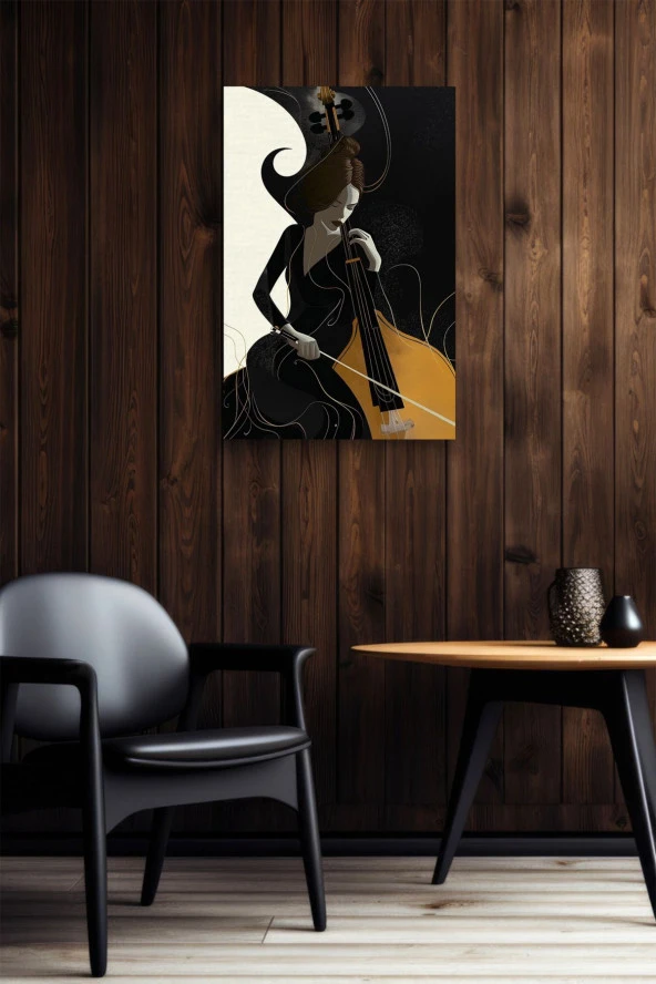 Modern Çello Çalan Kadın Yağlı Kanvas Tablo - Resim 6