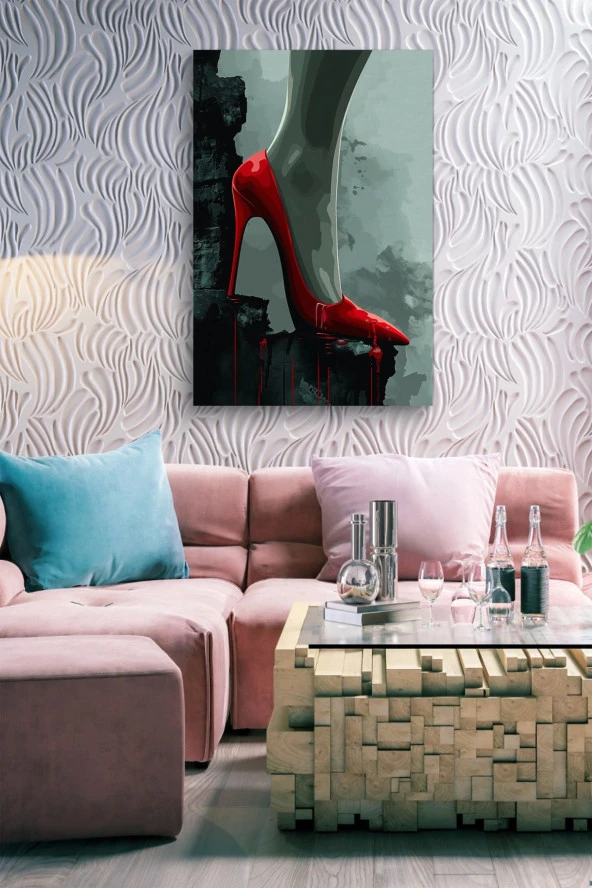 Kırmızı Stiletto Yağlı Kanvas Tablo - Resim 7