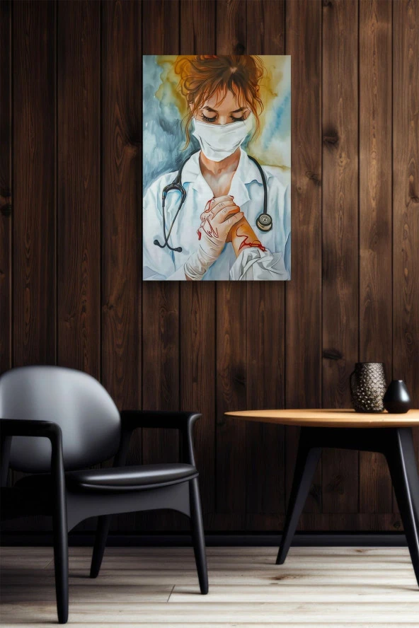 Sağlık Personeli Sanatsal Tasarım Yağlı Kanvas Tablo - Resim 5