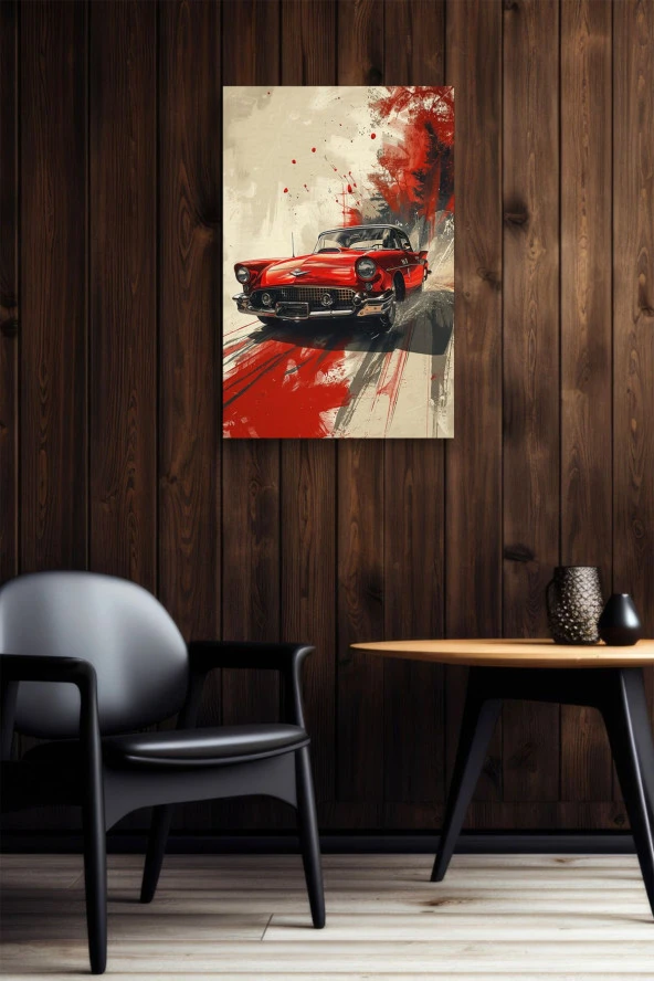 Sanatsal Çizim Klasik Araba Yağlı Kanvas Tablo - Resim 6