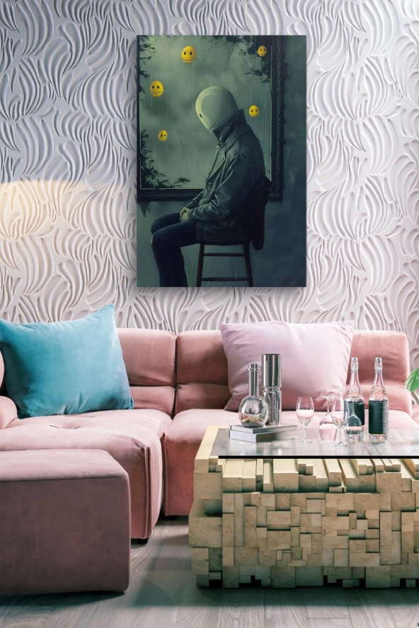 Psikoloji Maskeli Oturan Adam Yağlı Kanvas Tablo - Resim 7