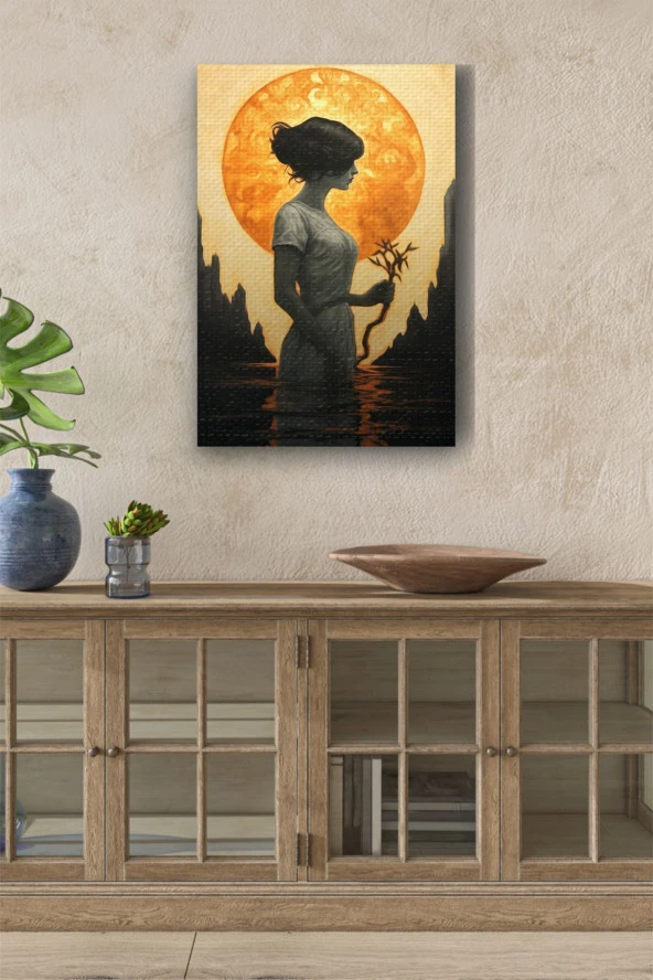 Deniz İçerisinde Dal Tutan Kadın Yağlı Kanvas Tablo ürün görseli