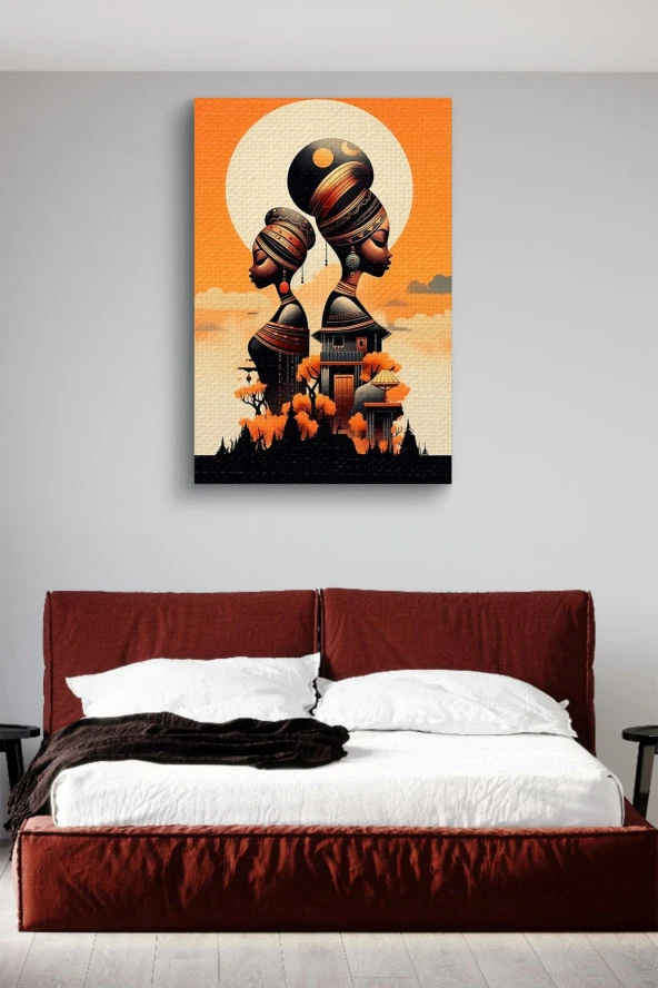 Binalar ve Geleneksel Kadınlar Tasarım Yağlı Kanvas Tablo - Resim 2