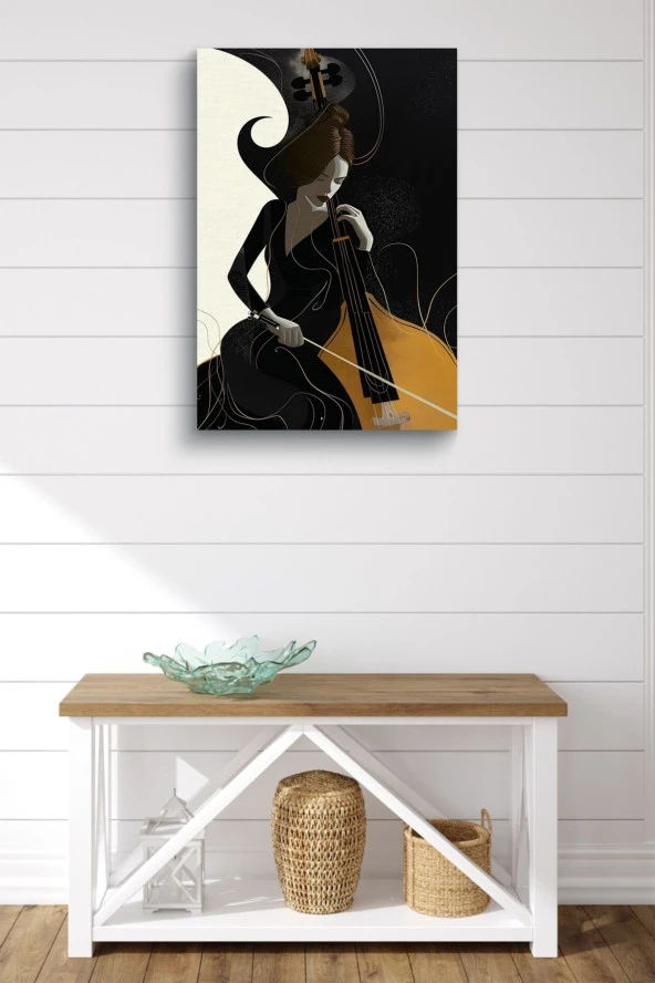 Modern Çello Çalan Kadın Yağlı Kanvas Tablo - Resim 2