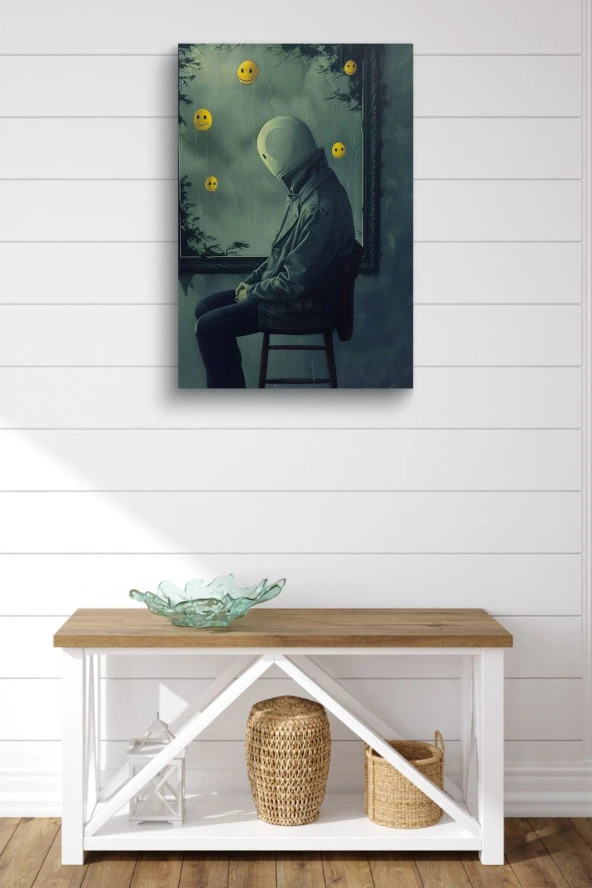 Psikoloji Maskeli Oturan Adam Yağlı Kanvas Tablo - Resim 2