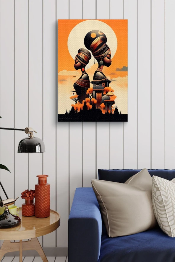 Binalar ve Geleneksel Kadınlar Tasarım Yağlı Kanvas Tablo - Resim 3