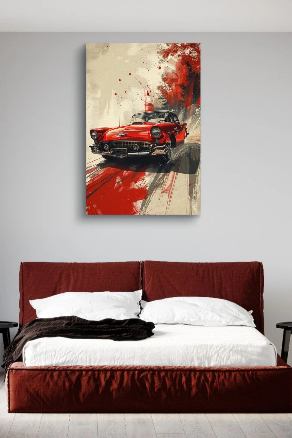 Sanatsal Çizim Klasik Araba Yağlı Kanvas Tablo - Resim 3