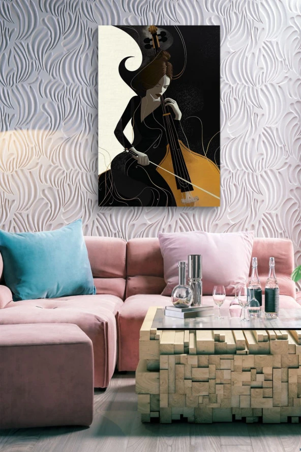 Modern Çello Çalan Kadın Yağlı Kanvas Tablo - Resim 7
