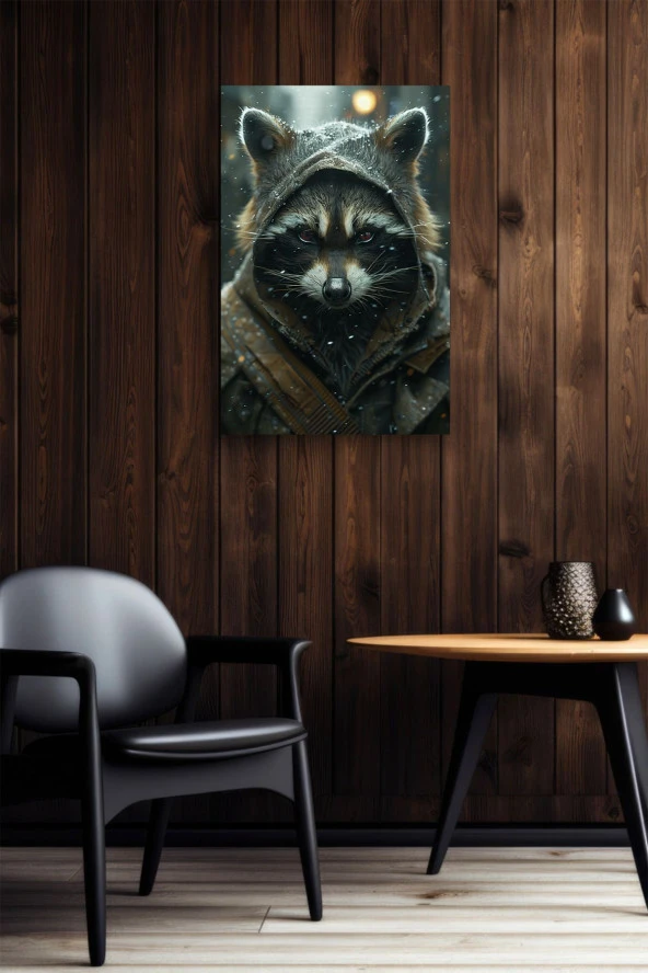 Keskin Bakışlı Rakun Yağlı Kanvas Tablo - Resim 5