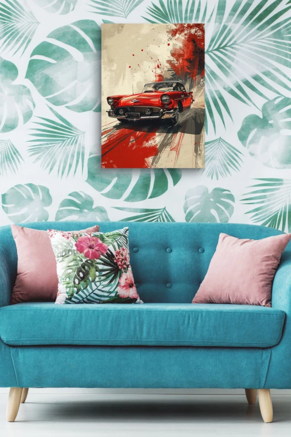 Sanatsal Çizim Klasik Araba Yağlı Kanvas Tablo - Resim 5