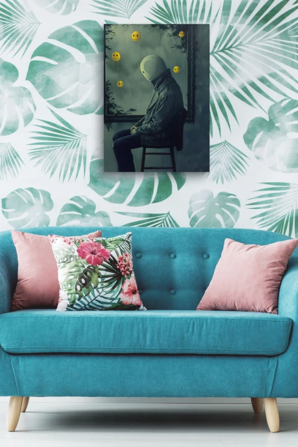 Psikoloji Maskeli Oturan Adam Yağlı Kanvas Tablo - Resim 5