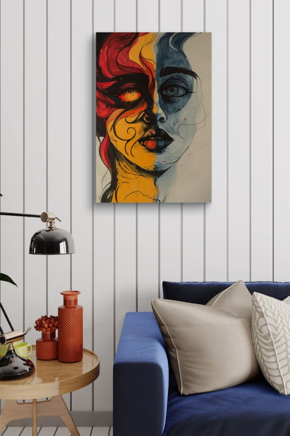 Güneş ve Ay Detaylı Yüz Görünümü Yağlı Kanvas Tablo - Resim 3