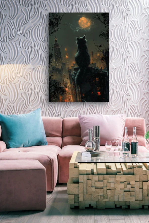 Dolunaya Karşı Bakan Rakun Yağlı Kanvas Tablo - Resim 5