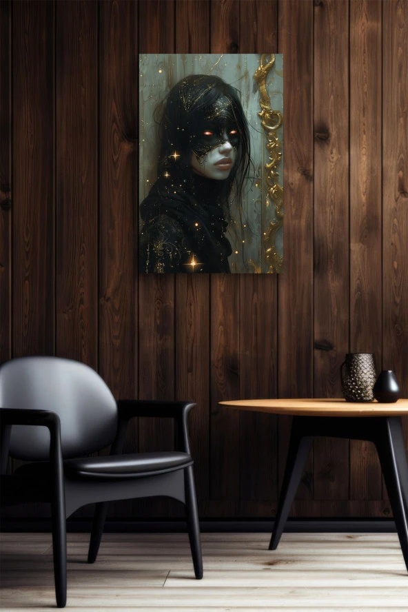 Modernist Maskeli Sanatsal Kadın Portre Yağlı Kanvas Tablo - Resim 6