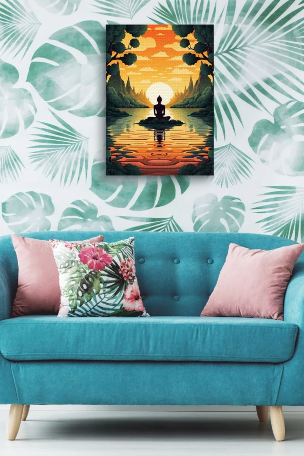 Gün Batımına Karşı Oturan Adam Yağlı Kanvas Tablo - Resim 4