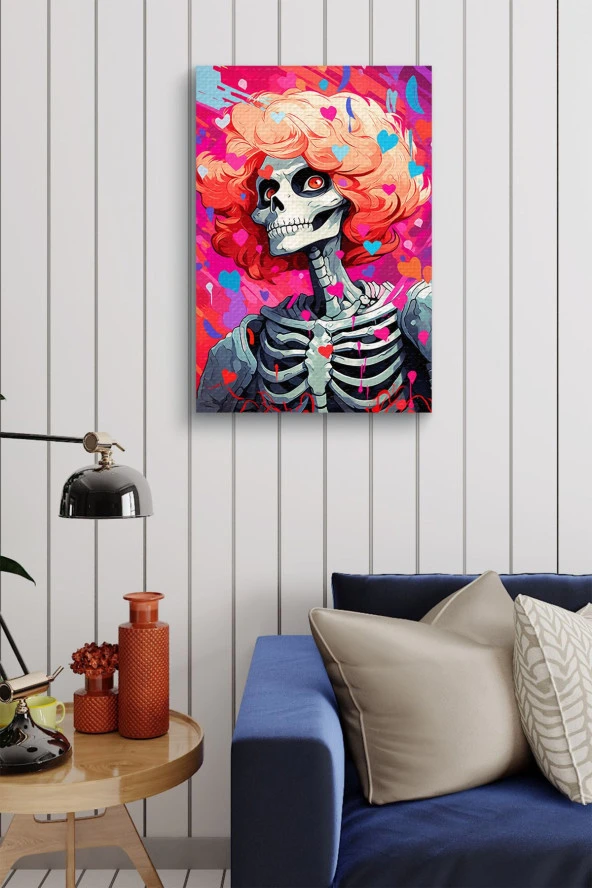 Sarı Saçlı Iskelet Yağlı Kanvas Duvar Tablosu - Resim 3