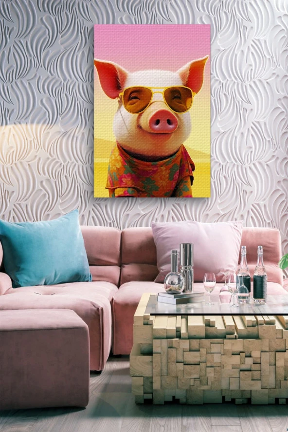 Kıyafet Giymiş Domuz Yağlı Kanvas Tablo - Resim 6