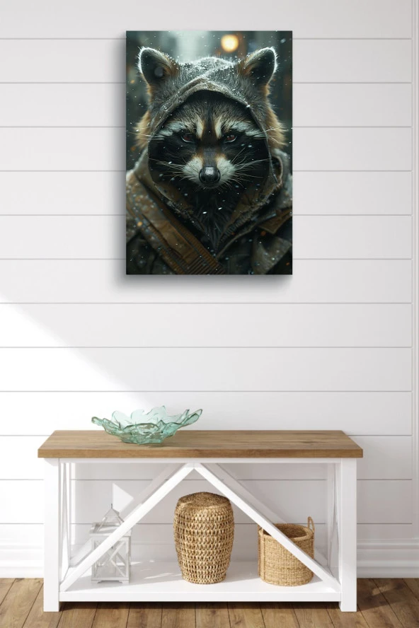 Keskin Bakışlı Rakun Yağlı Kanvas Tablo - Resim 2