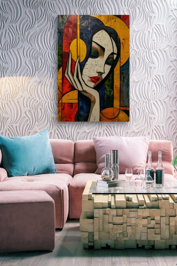 Kadın Kubizm Sanatsal Çizim Yağlı Kanvas Tablo - Resim 6