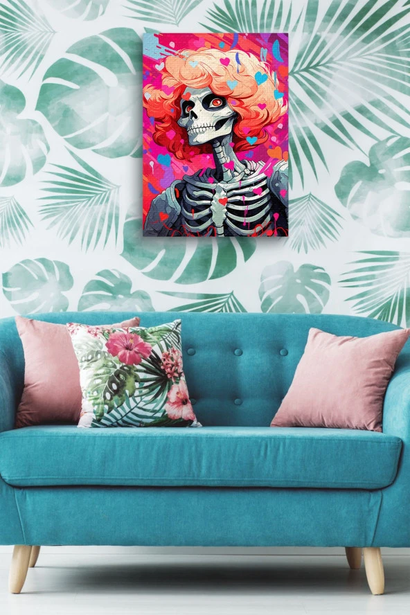 Sarı Saçlı Iskelet Yağlı Kanvas Duvar Tablosu - Resim 4