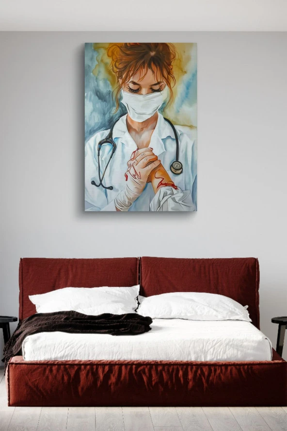 Sağlık Personeli Sanatsal Tasarım Yağlı Kanvas Tablo - Resim 3