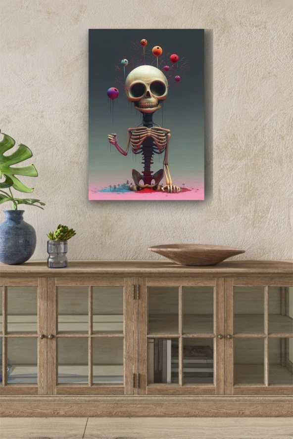 Balonlu Kemikten Mutlu İskelet Yağlı Kanvas Tablo ürün görseli