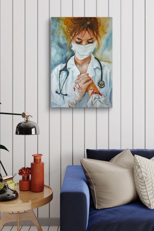 Sağlık Personeli Sanatsal Tasarım Yağlı Kanvas Tablo - Resim 4