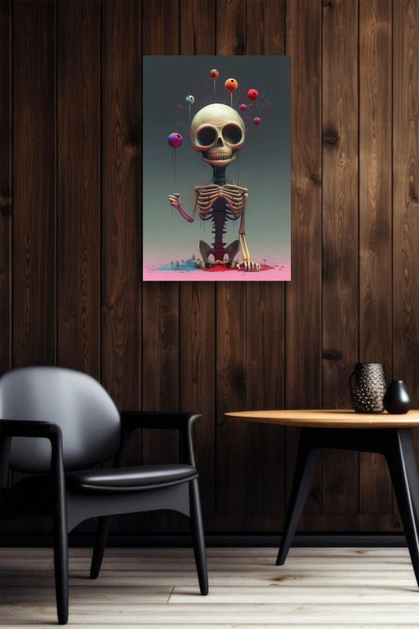 Balonlu Kemikten Mutlu İskelet Yağlı Kanvas Tablo - Resim 5