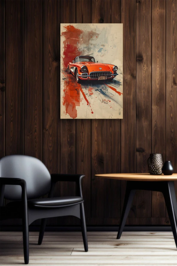 Turuncu Klasik Retro Araba Kanvas Tablo - Resim 6