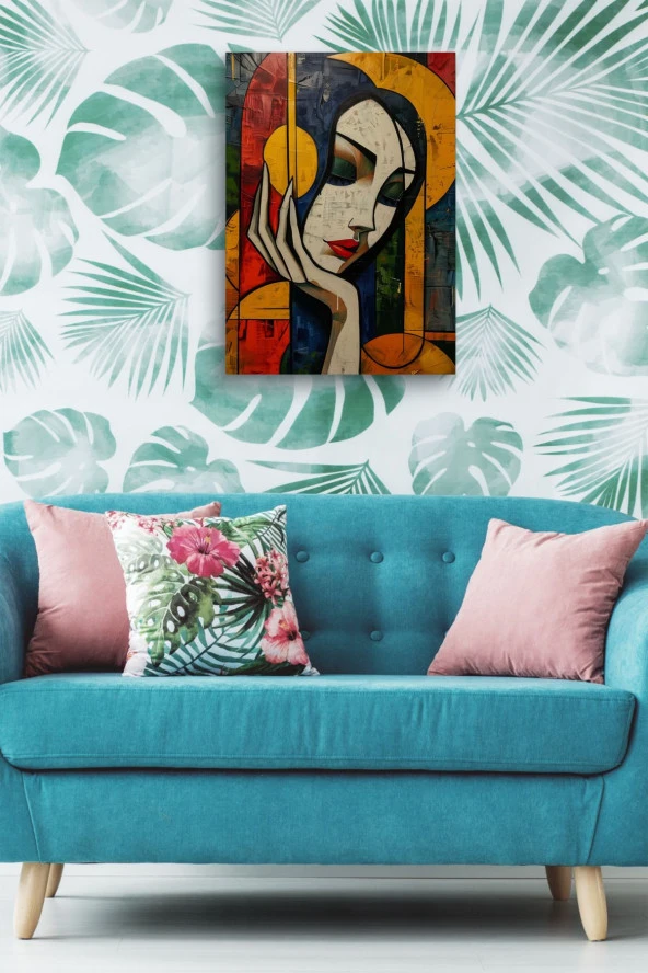 Kadın Kubizm Sanatsal Çizim Yağlı Kanvas Tablo - Resim 4