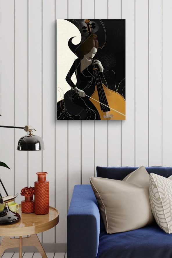 Modern Çello Çalan Kadın Yağlı Kanvas Tablo - Resim 4