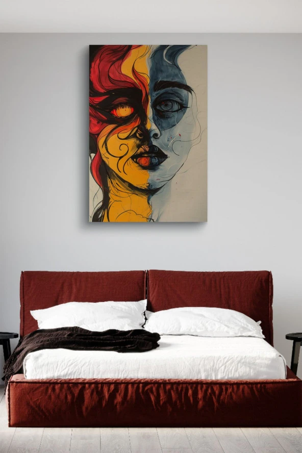 Güneş ve Ay Detaylı Yüz Görünümü Yağlı Kanvas Tablo - Resim 2