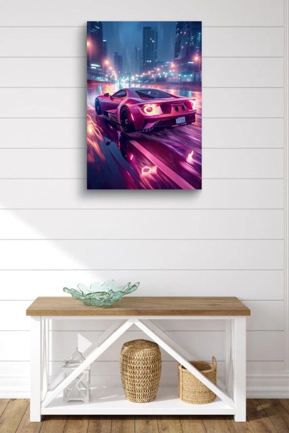 Dekoratif Pembe Detaylı Modern Araba Yağlı Kanvas Tablo ürün görseli