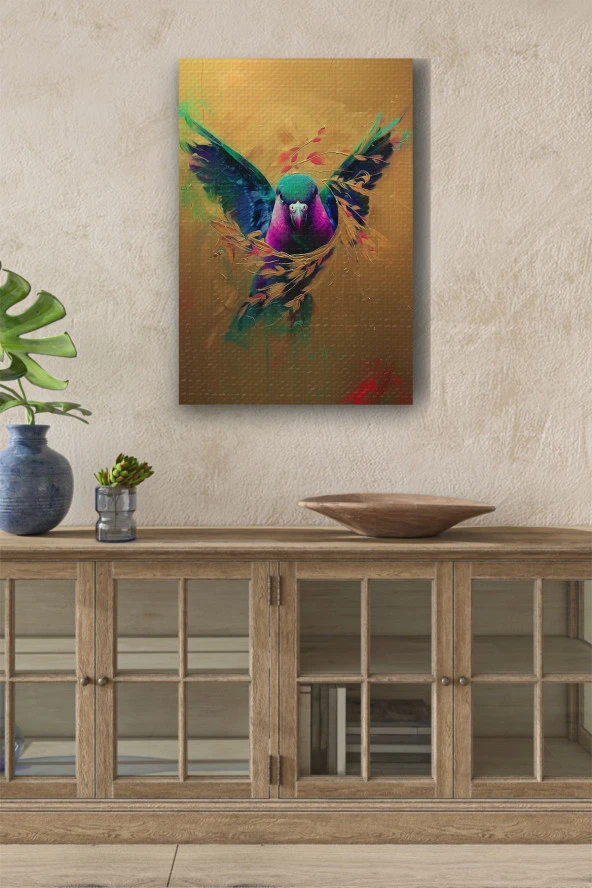 Başak Detaylı Kuş Renkli Yağlı Kanvas Tablo ürün görseli